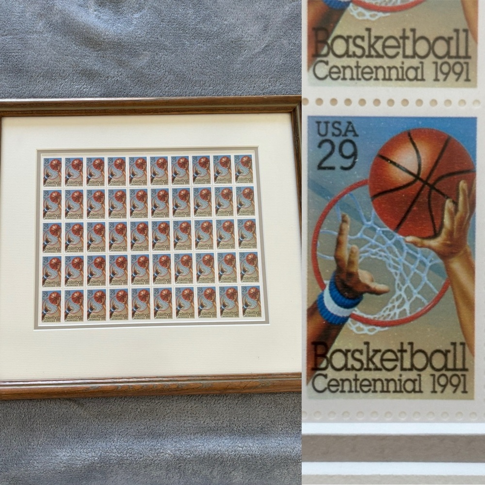 1991 basketball centennial framed USPS postage stamps art collection vintage